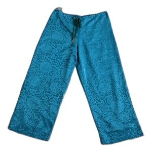 Natori Teal Damask Lounge Pants Pajama Bottoms Women’s M Wide Leg